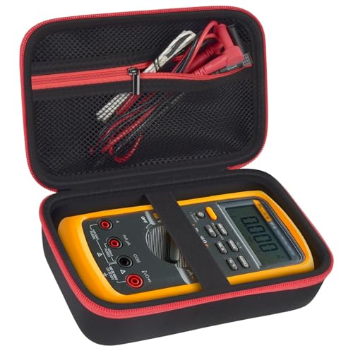 Image of Comecase Hard Case for Fluke 87V /88V /15B+ /17B+ and More Digital Multimeter | Hard Shell, Mesh Pocket & Elastic Strap, Stores Meter and Leads for Jobsite and Workshop, Black with Red Pocket, Case Only
