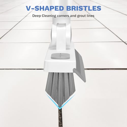 SetSail Grout Cleaner Brush with Long Handle, V-Shaped Floor Scrub Brush Swivel Grout Brush Stiff Bristle Floor Grout Scrubber for Bathroom, Tile Line, Crevice, Kitchen, Wall, Deck, Garage, White Grey - Thumbnail 3