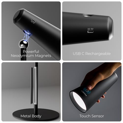 Image of Xech Acrylonitrile Butadiene Styrene LED Table Lamp for Study with Multiple Attachments 5 in 1 Rechargeable Desk & Floor Lamp Adjustable Brightness USB-C Powerful Neodymium Magnets Magneto II XL Black