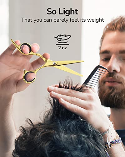 Image of Hair Cutting Scissors, ULG Hair Shears 6.5 inch Hairdressing Hair Scissor, Salon Razor Edge Hair Cutting Shears, Japanese Stainless Steel Haircut Scissors with Detachable Finger Gold
