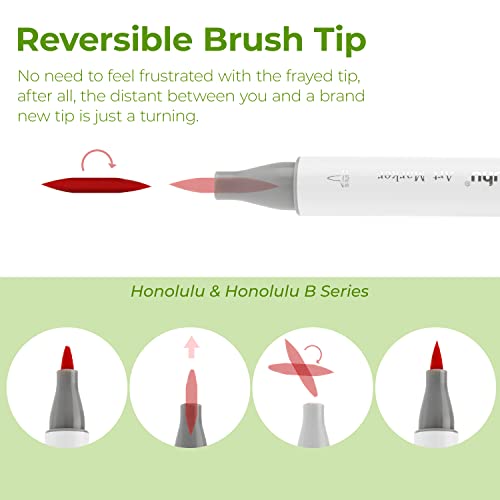 Ohuhu Replacement Super Brush Nibs Of Honolulu & Honolulu B Series - Pack Of 8 Alcohol Markers Brush Tip - 320-Color Art Marker Set #TOP2