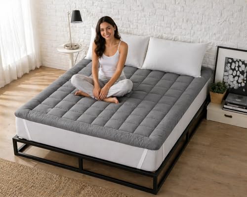 Image of 1200GSM Hollow Fibre Mattress Padding /Topper Grey for Queen Bed-60 Inch X 78 Inch