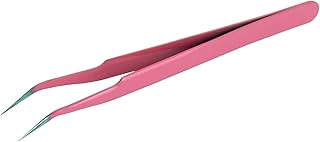 MELGO Pink Style2 Eyelash Tweezers, 1Pcs Set: Straight & Curved Tip, Stainless Steel