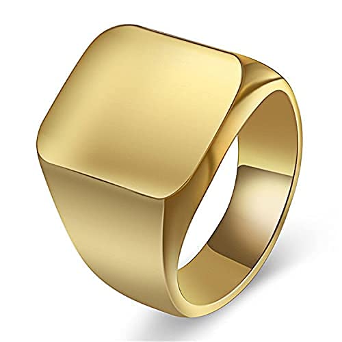 Yifnny Gold Rings for Men, Mens Gold Rings Signet Biker Rings Solid Polished Stainless Steel Thumb Ring for Men Glossy Pull Finger Rings Size 7-10 (Gold, 7)