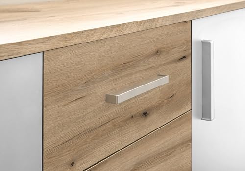 Kommode BC 1040 in weiß matt, Absetzung Eiche Rustikal Optik - Moderne Kommode mit viel Stauraum - 60 x 84 x 35 cm (B/H/T)