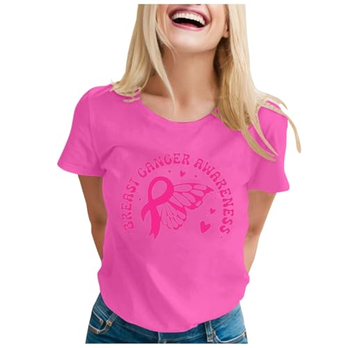Camiseta estampada para mujer del Mes Internacional del Cáncer de Mama, Top 6 Top Verde Neón, Rosa intenso., M