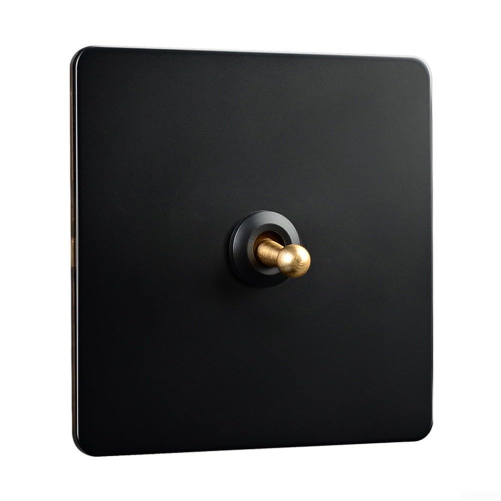 86 Type Stainless Steel Panel Wall Toggle Light Switch with Brass Rod Control Single Pole 1 Way 2 Way Black Finish for Home Office Hotel Lighting 86x86mm(1 Gang)