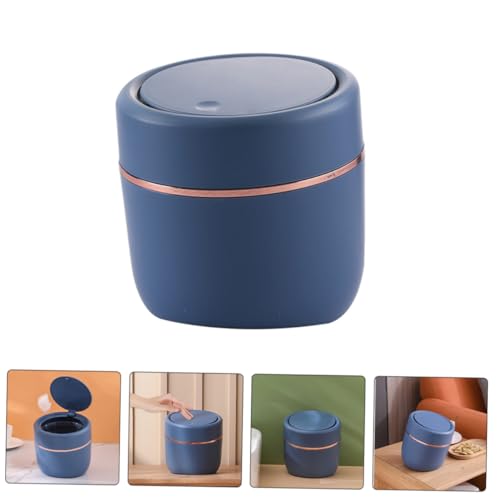 Basurero pequeño rectangular con tapa color azul miniatura 4