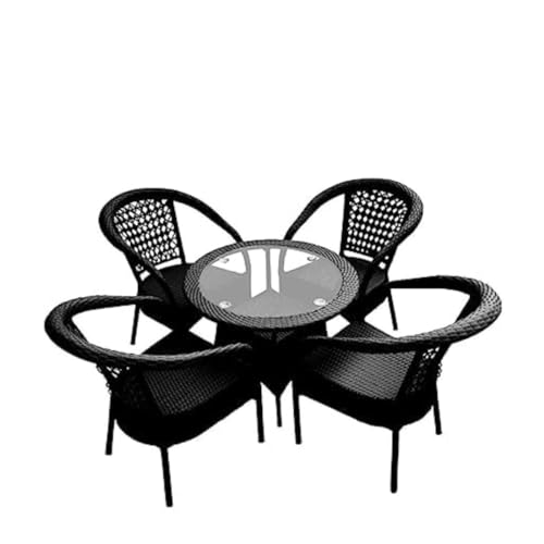 Image of D-8 Outdoor Indoor Furniture Garden4 Seating (4 Chairs, 1 Table Set) Balcony Furniture Coffee Table Set (Black)