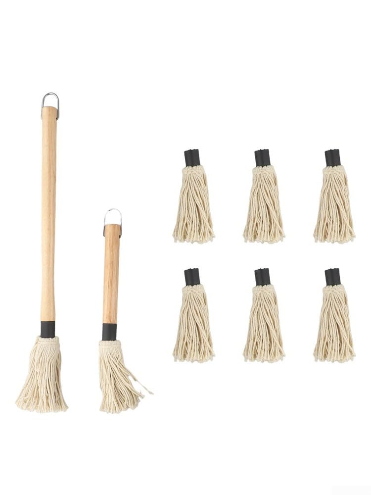 Serpillère à badigeonner avec manche en bois 6 têtes de rechange pour sauce barbecue viande volaille
