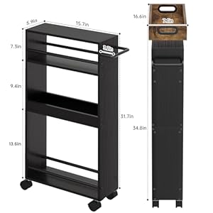 Slim Storage Cart, 4 Tier Bathroom Storage Cart with Pallets, Kitchen Utility Cart, Narrow Rolling Cart with Handle for Small Spaces for Dining Room, Bathroom, Laundry Room Slim Storage Cart 4 Tier Bathroom Storage Cart with Pallets Kitchen Utility Cart Narrow Rolling Cart with Handle for Small Spaces for Dining Room Bathroom Laundry Room