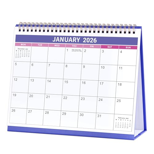 2026 Calendar - Desk Calendar 2026, 12 Months Runs from January 2026 to December 2026, Starts on Monday, 25.3 x 20.5 x 7.8 cm - Purple