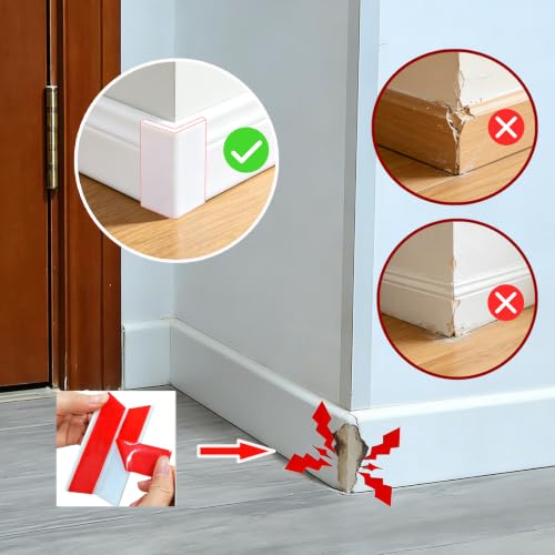 Image of White Self Adhesive Rubber Corner Protectors, Thickened Proofing Cushion Guards for Baseboard, Wall, Furniture(4PCS)