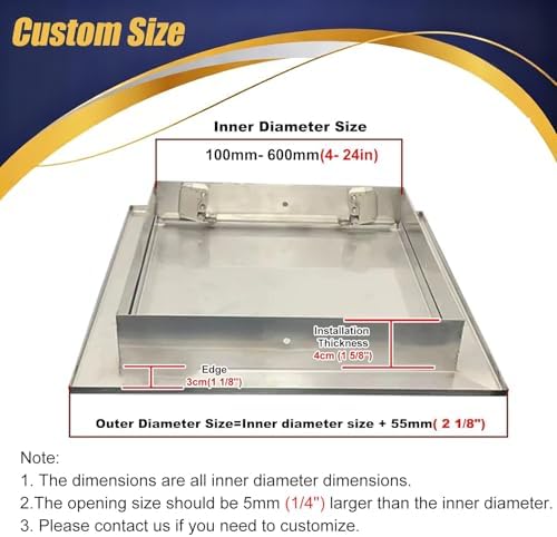 Universal Stainless Steel Access Panel - 6x6 to 16x16 Sizes - Square Touch Latch Drywall Access Door for Kitchen, Bathroom, Plumbing - 14x14in/36x36cm