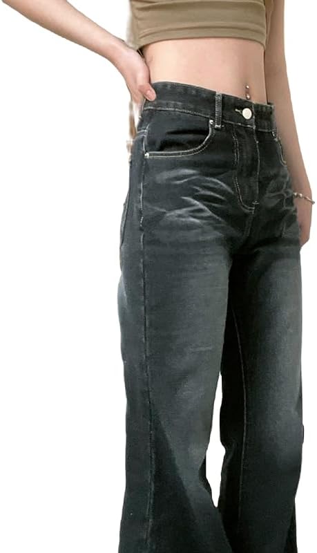 Women Y2k Bootcut Jeans Wide Leg Flared Denim Pants Low Rise Stretch Bell Bottom Baggy Trousers - Image 6