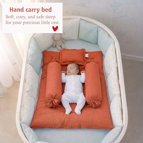 Image of Fareto Combo of Baby Bed with Net | Carry Bag | 4 Pcs Bedding Set (0-6 Months, Baby Size, Cotton) (M Gajri)
