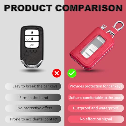 VBGURR 1 porte-clés en cuir, pochette multifonction à fermeture éclair à suspendre avec crochet de clé de voiture, accessoires de voiture pour homme et femme, Rouge, taille unique – vue 4