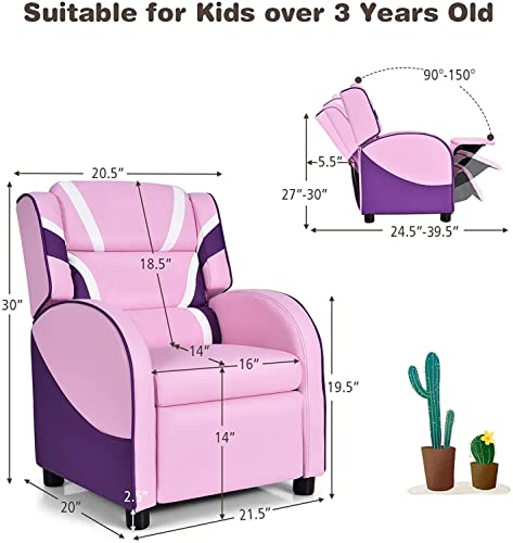 Moccha Kids Recliner Chair With Side Pockets For Boys And Girls Room, Adjustable Kids Couch Chair W/Footrest, Ergonomic Toddler Furniture Sofa (Pink) #TOP2