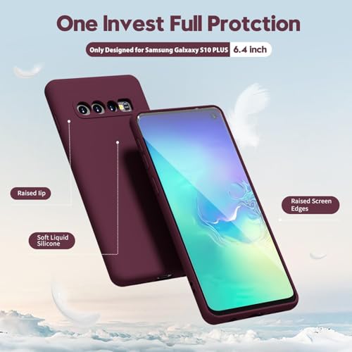 Image of DIZORO Liquid Silicone Case with Microfiber Coushioning Compatible for Samsung Galaxy S10 Shockproof Slim Back Cover, Gel Rubber Full Body Protection (Wine Red)