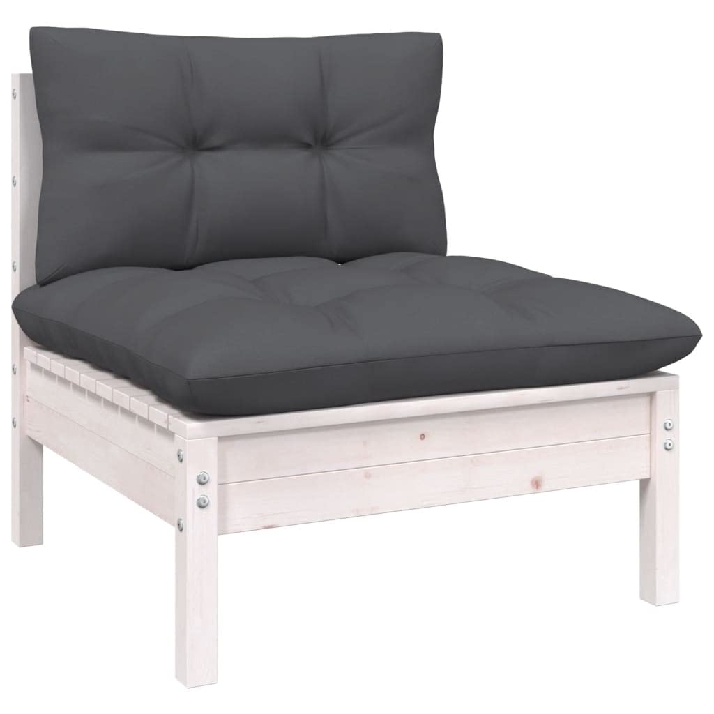 Juego de muebles de jardín de 13 piezas con tapizado en color antracita, conjunto modular de madera de pino resistente para terraza, balcón, jardín, incluye cojín de asiento, mesa auxiliar