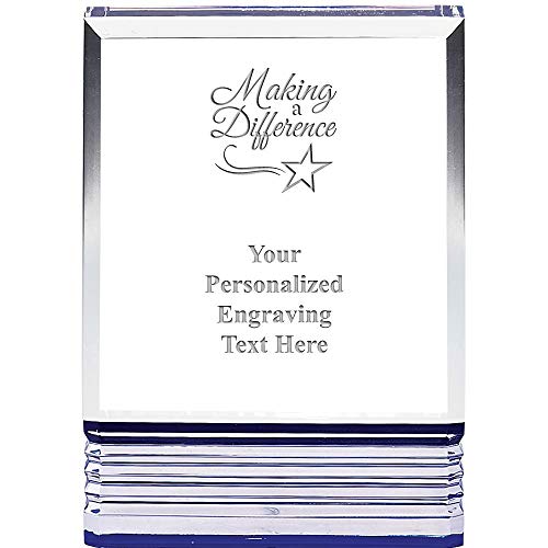Crown Awards Engraved Making A Difference Custom Trophy - 7" Blue Rockwell Acrylic Award Making A Difference Tinted Blue Custom Trophy Award with Free Personalization Prime
