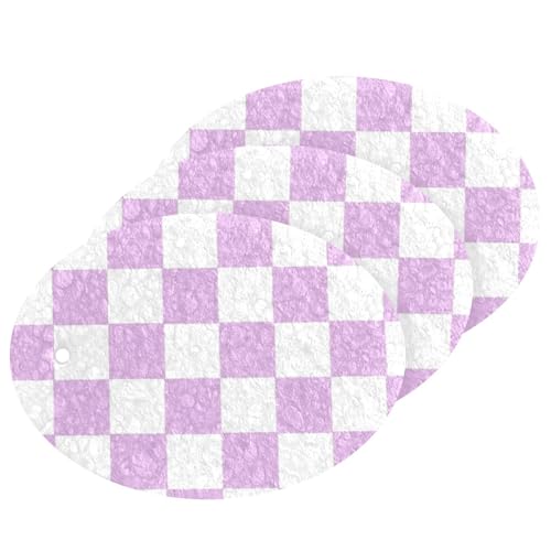Esponjas absorbentes de cuadros americanos morados y blancos, multiusos, decorativas, para lavar platos, para limpiar sartenes de cocina, vajilla y utensilios de cocina antiadherentes (3 unidades)