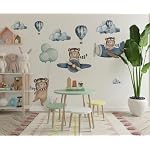 Large Bear & Airplanes Wall Stickers for Kids Bedroom - Bear Hot Air Balloon Wall Decals - Baby Nursery Wall Decals - Plane Wall Sticker for Baby Nursery Playroom Bedroom Girls Boy Room Wall Decor - Image 5