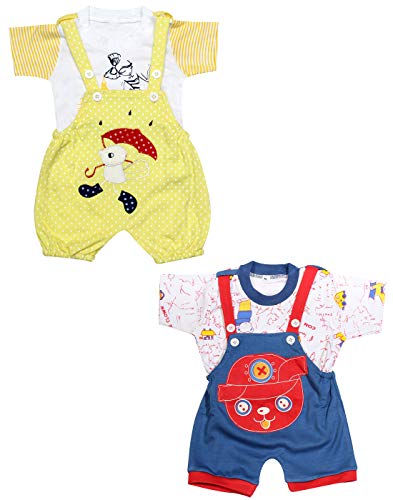 Image of babeezworld dungaree for Boys & Girls casual printed pure cotton-Pack of 2 (9101990001187; Multi Colour)
