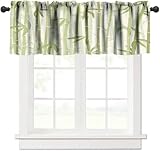 ZhiRain Bamboo Print Valance Curtain Nature Plant Japanese Bamboo Leaves Rod Pocket Valance Window Treatments 1 Panel Short Curtains for Kitchen Farmhouse Living Room Bathroom Decor 54x18 in
