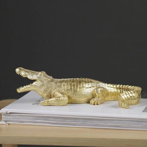 Estatua de Cocodrilo Dorado de Resina miniatura 6