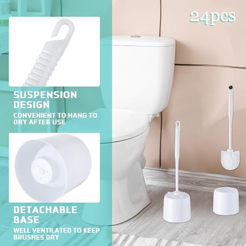Image of Roshtia 24 Sets Toilet Brush and Holder Set for Bathroom Toilet Bowl Brush Scrubber with Caddy for Deep Cleaning, 14.57 Height (White)