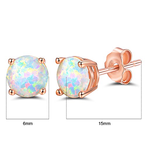 925 Sterling Silver Opal Stud Earrings, 6Mm Round Stud Earrings In White Gold Or Rose Gold For Women #TOP1