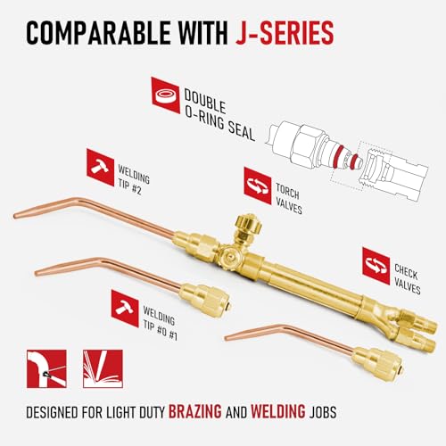 RX WELD Ligth Duty Welding/Brazing Torch Kit, Handle Compatible with V-Series \"J\" +3 Welding Tips
