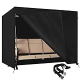 Sqodok Patio Swing Cover, Durable 420D Oxford Porch Swing Canopy Cover with Zippers and Buckles, Outdoor 3-Seater Waterproof Garden Hammock Glider Covers, Windproof(Black, 87L x 49W x 67H inch)