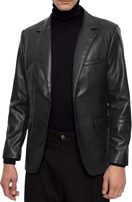 chava Men's Genuine Leather Blazer Coat, Black, Notch Lapel, Two-Button, Smart Casual, Regular Fit-picture-25