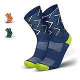 INCYLENCE Forward Sportsocken lang, leichte Running Socks, atmungsaktive Funktionssocken mit Anti-Blasen Schutz, Socken, Dunkel-blau, Neon-gelb, 43-46