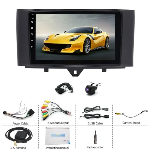 BYNYXI 9" Android 14 Car Stereo with Wireless Carplay kompatybilny z Smart Fortwo 2005-2010, 2 GB + 32 GB Bluetooth GPS, nawigacja WiFi Steering Wheel Control Rear View