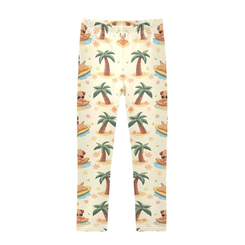 Surfboard Dog Palm Tree Girls Leggings Soft Stretch Workout Yoga Dance Pants for Kids Casual Tights