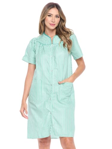 Image of Casual Nights Women's Snap - Front House Dress Short Sleeve Woven Housecoat Duster Lounger Robe with Pockets