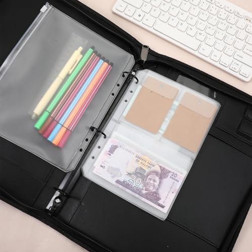 HJZHII 12 Stück A5 Binder Taschen, 6 Löcher Bindertaschen 5 Stile Transparente 6-Loch Ordner Tasche mit Deckel Bindertaschen Reißverschluss Mappe Ordnertaschen Klarsichthüllen für A5 Notebook Binder