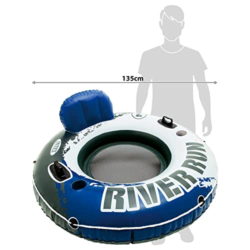 INTEX 58825EP River Run 1 Inflatable Floating Lounge: Comfortable Backrest – Built-in Cup Holders – Durable Grab Handles – All Around Grab Rope – 220lb Weight Capacity– Blue