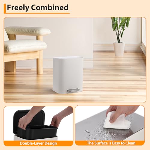 Caneca de basura rectangular con tapa y pedal 12 L blanco miniatura 3