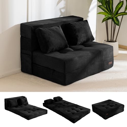 Image of MAXYOYO Convertible Sofa Bed, Fold Out Sofa Couch with Pillow, 4 in 1 Tufted Folding Couch Bed Foam Floor Couch, Lazy Chair for Living Room Bedroom Guest Room, Black