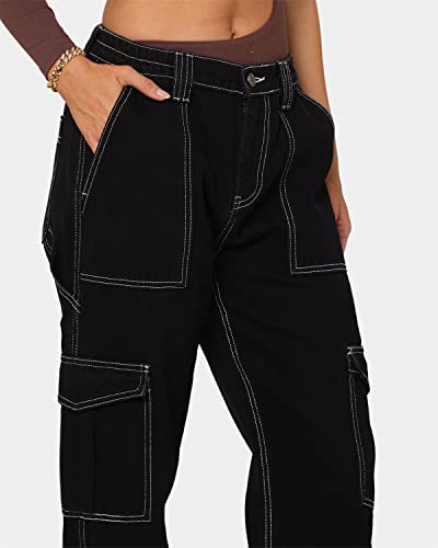 Womens High Waist Cargo Jeans Flap Pocket Straight Leg Jeans Wide Leg Denim Pants Fashion Jeans Relaxed Fit3