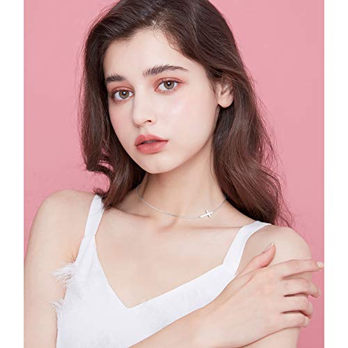 DAOCHONG S925 Sterling Silver Jewelry Sideways Cross Choker Necklace 14 inches to 18 inches2