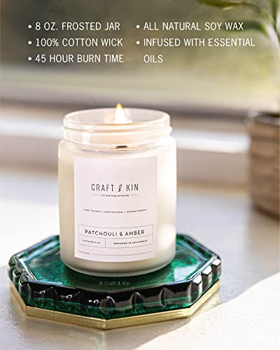 Patchouli & Amber Scented Candles | Wood Wicked Candles | Highly Scented Patchouli & Amber Candle, All Natural Soy Candles Scented, 8 Oz 45 Hour Long Lasting Soy Candle, Relaxing Aromatherapy Candles #TOP3
