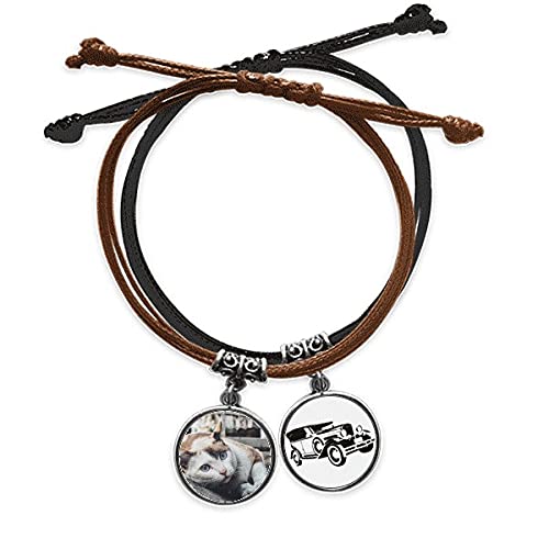 Bracelet corde main chat coloré | Gourmette cuir avec photo animalière et chaîne tressée homme