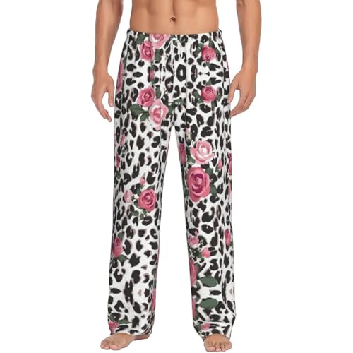 Pantalon de pyjama en flanelle rose avec poches motif léopard femme