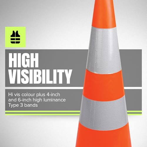 Pioneer 28" Hi Vis Safety Cone for Traffic or Construction - Professional Quality Flexible PVC - 71 Cm - Orange by Pioneer - Image 4