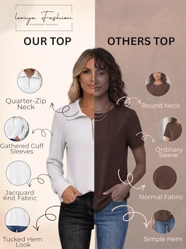 Image of Leriya Fashion Women's Casual Long Sleeve T-Shirt - Half Zip Textured Summer Tee, Lightweight Breathable Basic Top for Daily, Work & Travel,Street Style